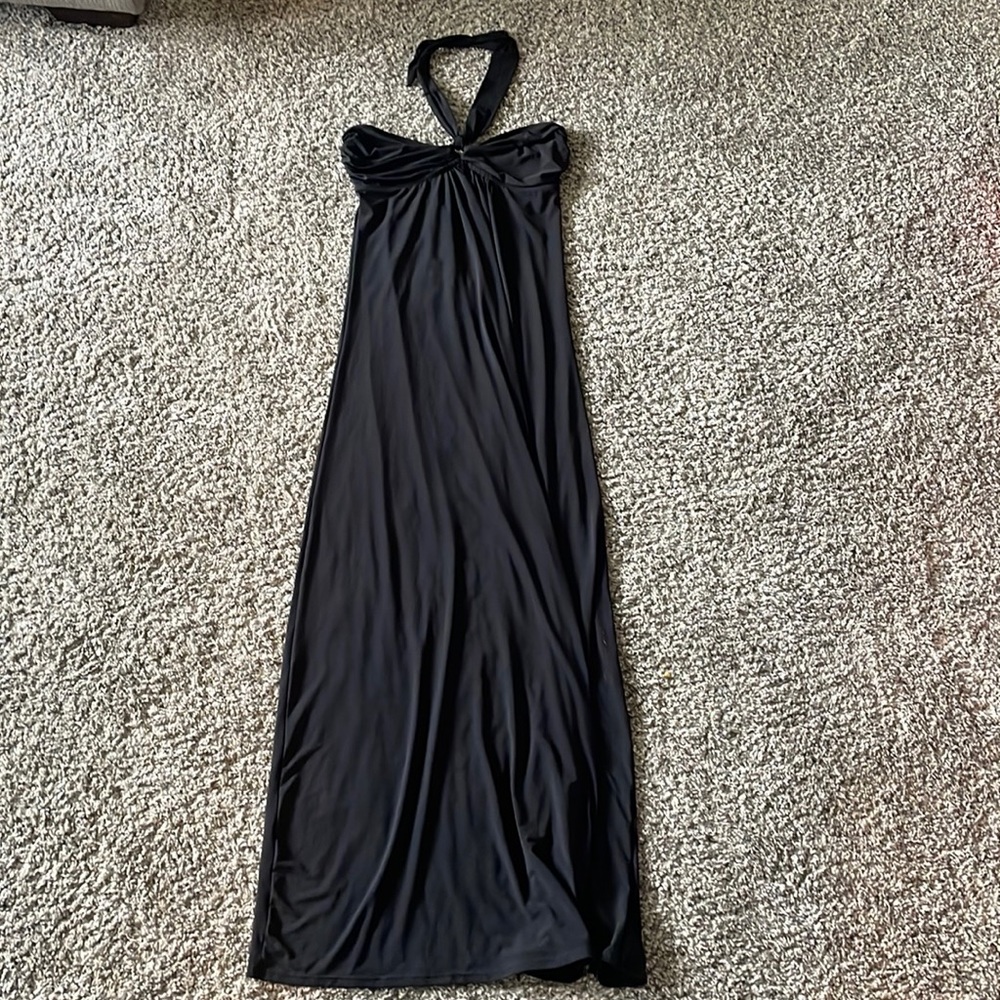 Natori long black maxi dress that ties behind your neck size small